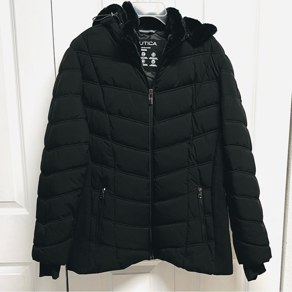 Nautica Black Quilted Hooded Puffer Coat Women’s Size XXL